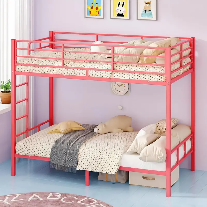 VINGLI Twin-over-Twin LED Bunk Bed — Non-Slip Ladder, Full-Length Guardrail, and Built-in Lighting