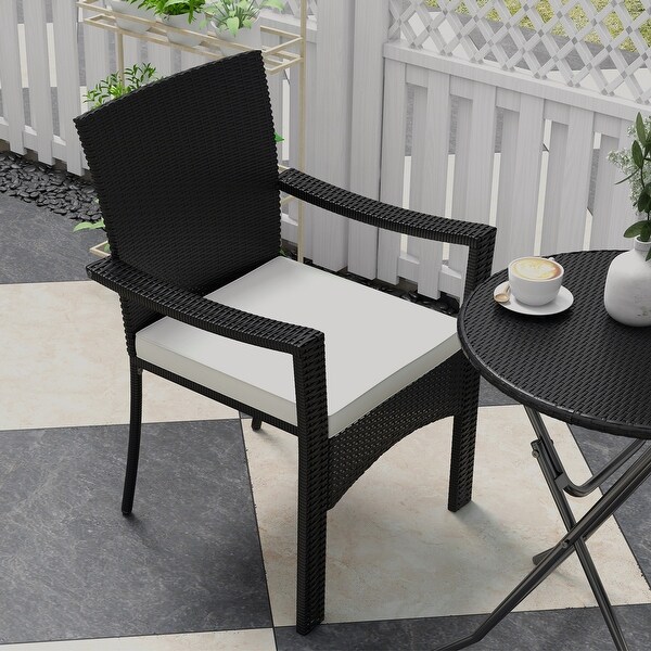 Outsunny 3 Pieces Outdoor PE Rattan Bistro Set with Cushion,Outdoor Patio Furniture Set with Folding Table,Metal Frame Wicker