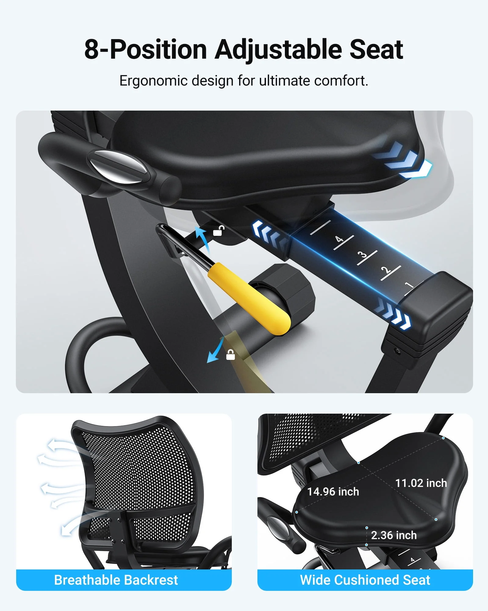 MERACH Recumbent Exercise Bike Comfortable Back Support Cycling Bike for Home Seniors Adults S19