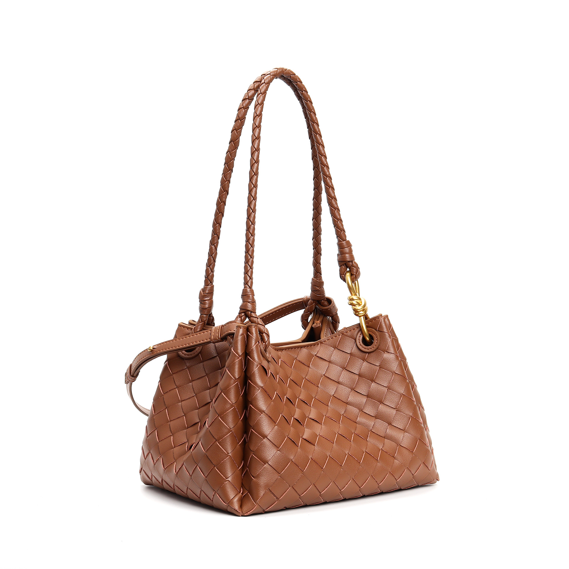 Tan Woven Leather Hobo Bag