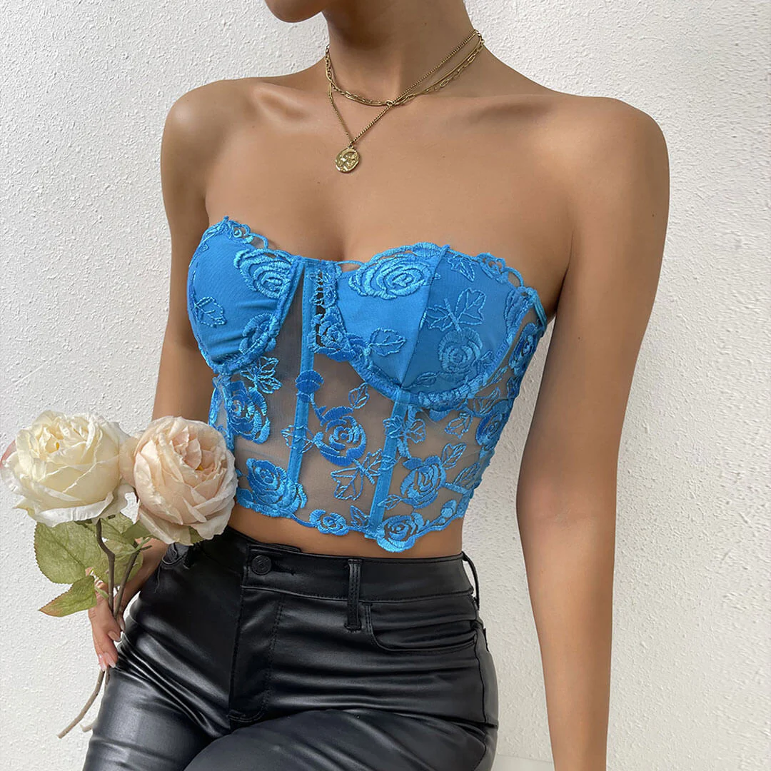 Sheer Embroidered Corset Tube TopClistos