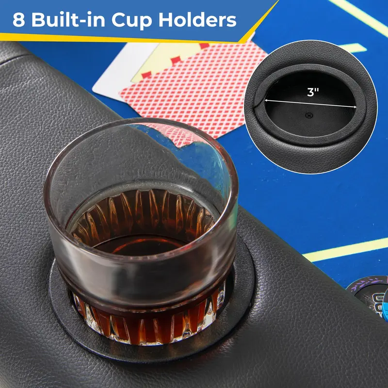 Professional-Grade Foldable Poker Table – 72×36 Inch Surface with 8 Integrated Drink Holders