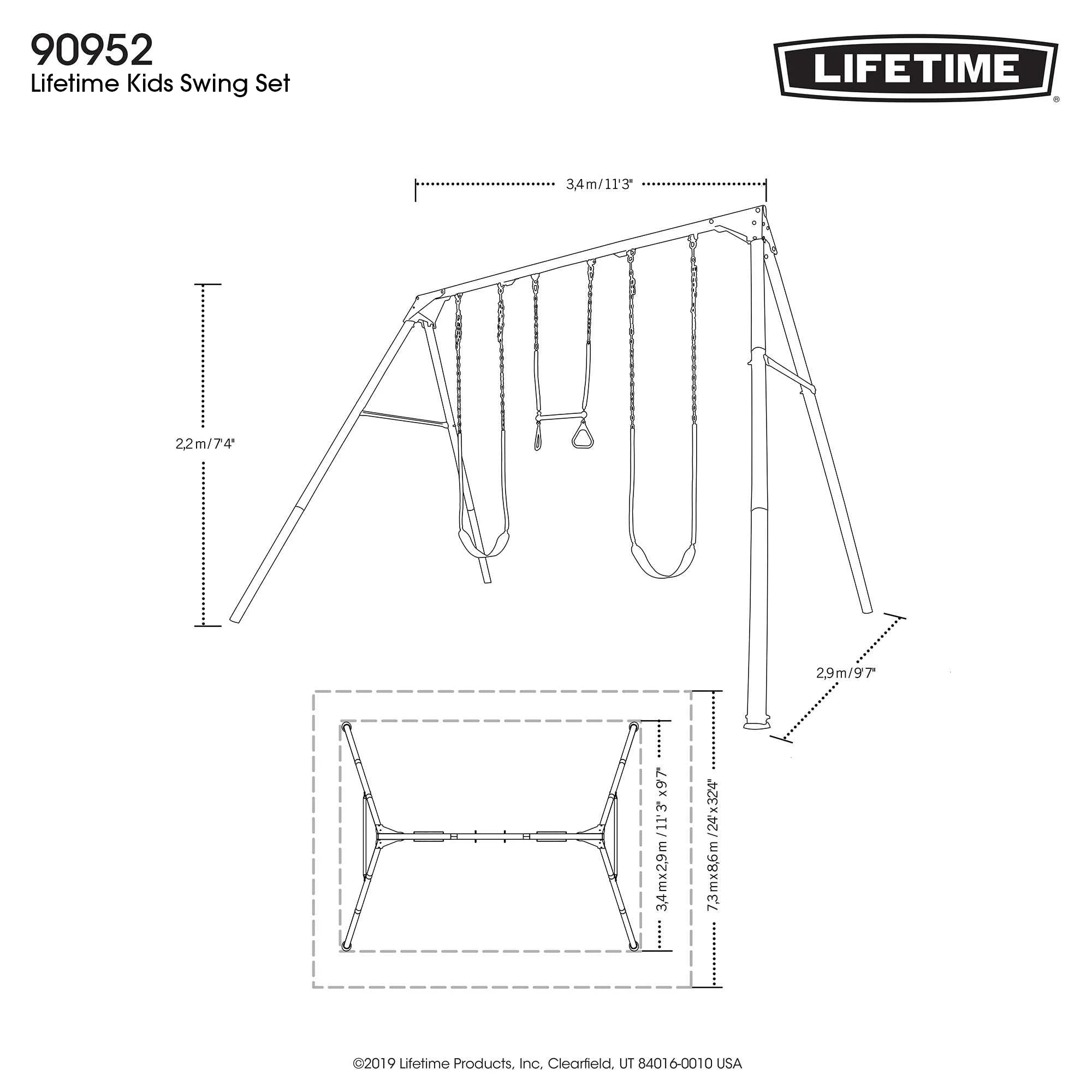 Lifetime Kids 7.3 ft. High x 11.25 ft. Long x 9.58 ft. Wide Metal Swing Set (90952)