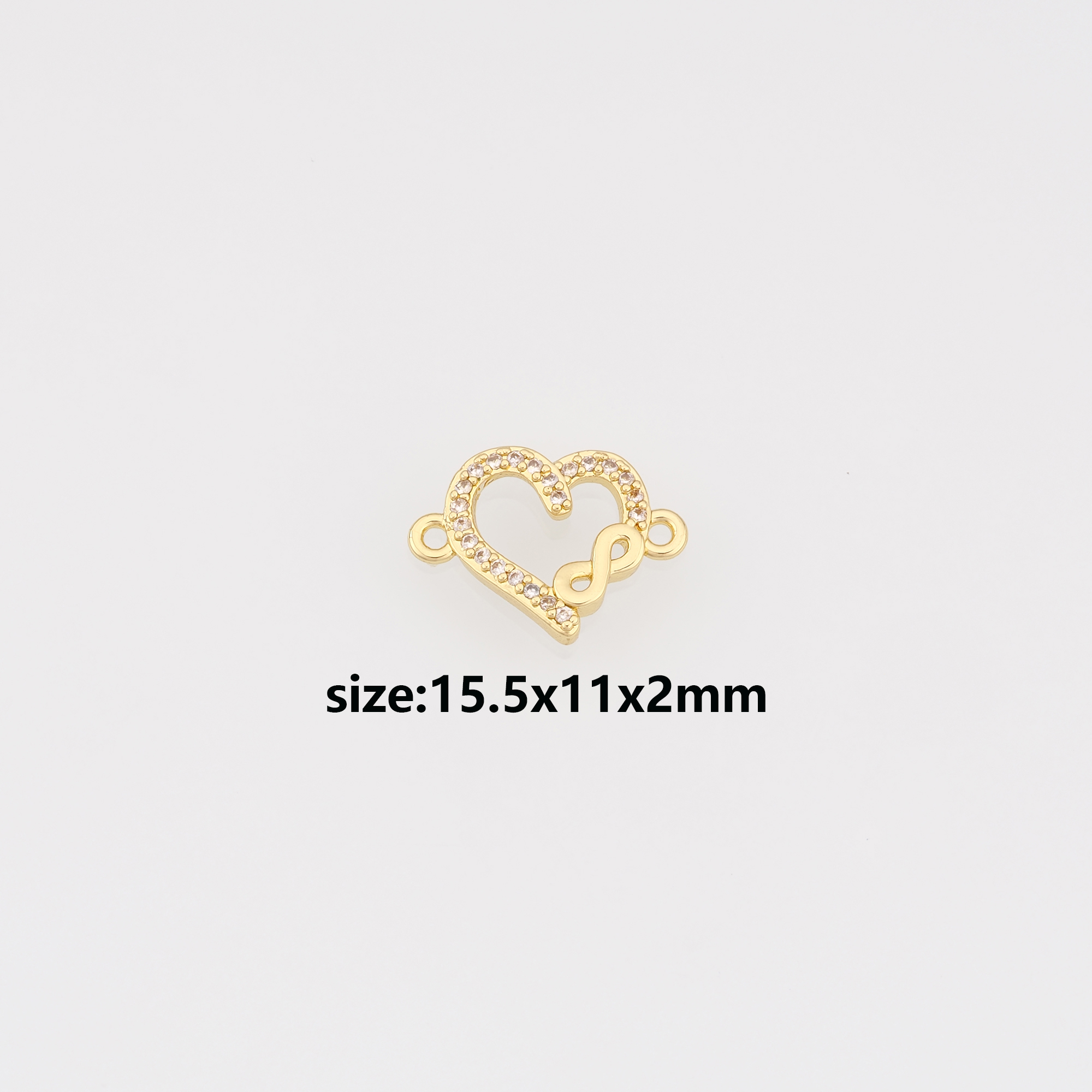 18K Gold Filled Heart Connector,CZ Micro Pave Heart Charm Necklace Bracelet for DIY Jewelry Making Supply