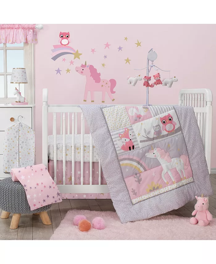 Bedtime Originals Rainbow Unicorn Pink Purple Gold Stars Diaper Stacker