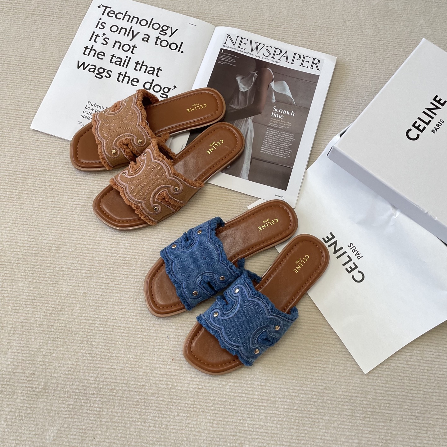 Celine denim tassel slippers - cnluxepick