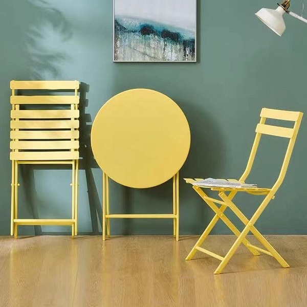 3Piece Patio Bistro Set of Foldable Round Table and Chairs,Yellow