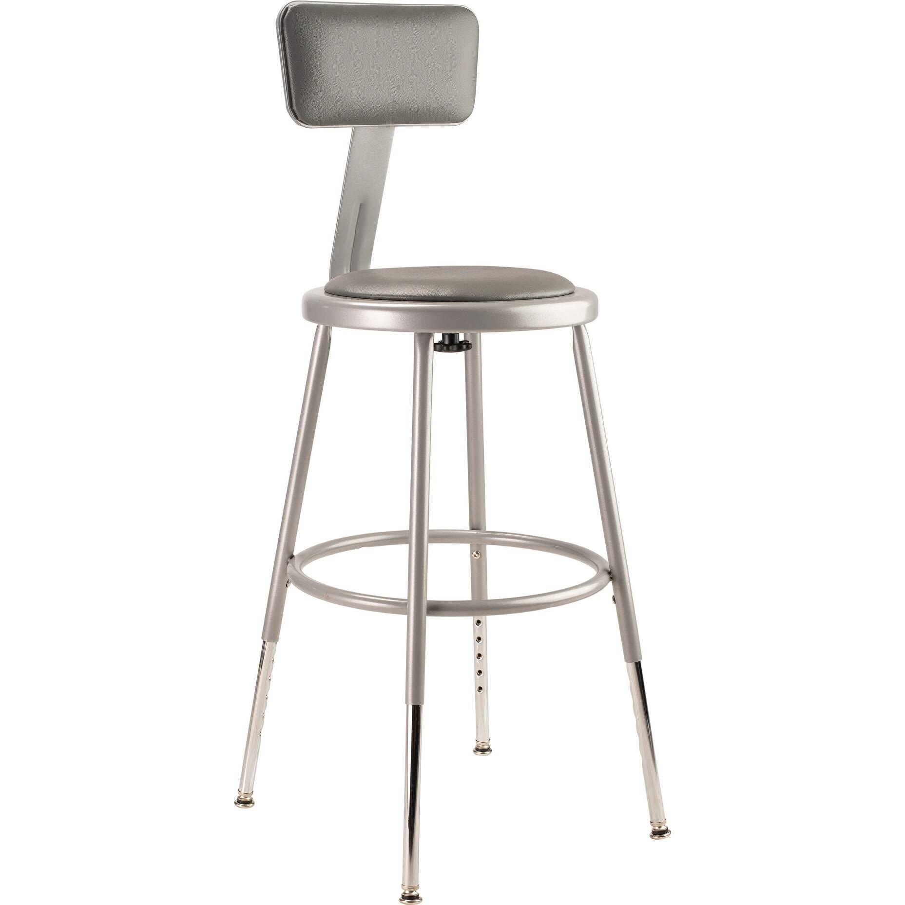 National Public Seating Gray Padded Adjustable Stool with Backrest