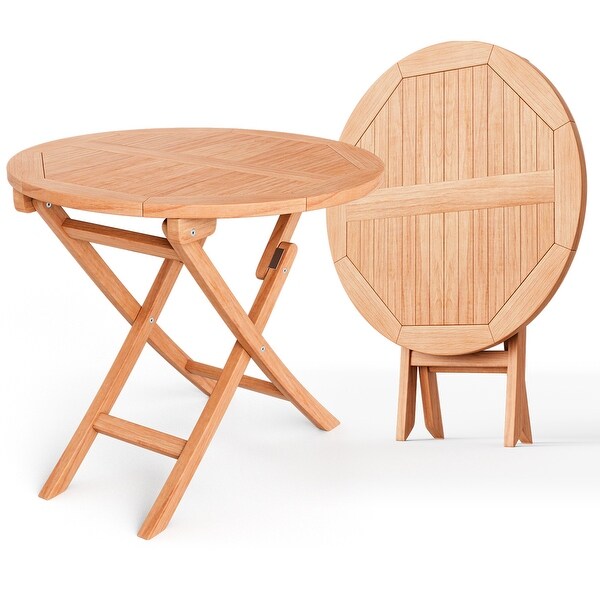 31.5'' Patio Round Folding Dining Table Indonesia Teak Outdoor Portable