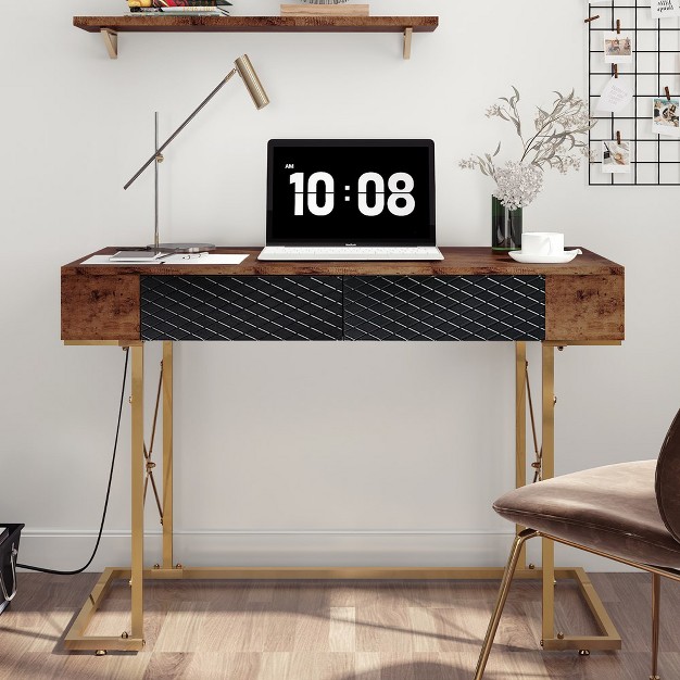 Modern Desk 42 Inch Home Office Desk Makeup Vanity Dressing Table Walnut
