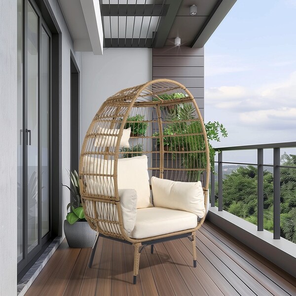 Patio Wicker Egg Chair with Beige Cushion