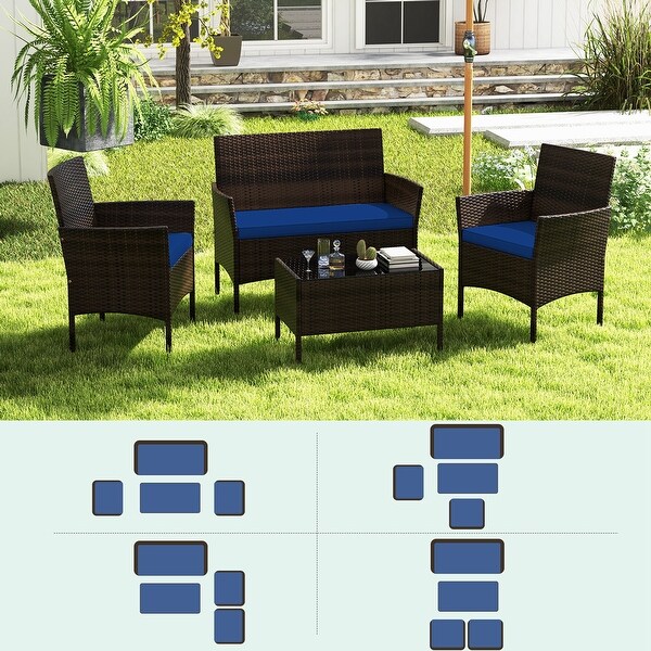 Costway 4 PCS Patio Furniture Set with Washable Cushions and Tempered