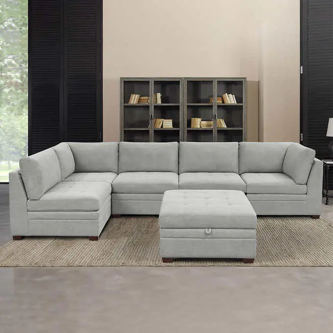 Thomasville Tisdale Fabric Sectional Sofa – Includes Built-In Storage Ottoman