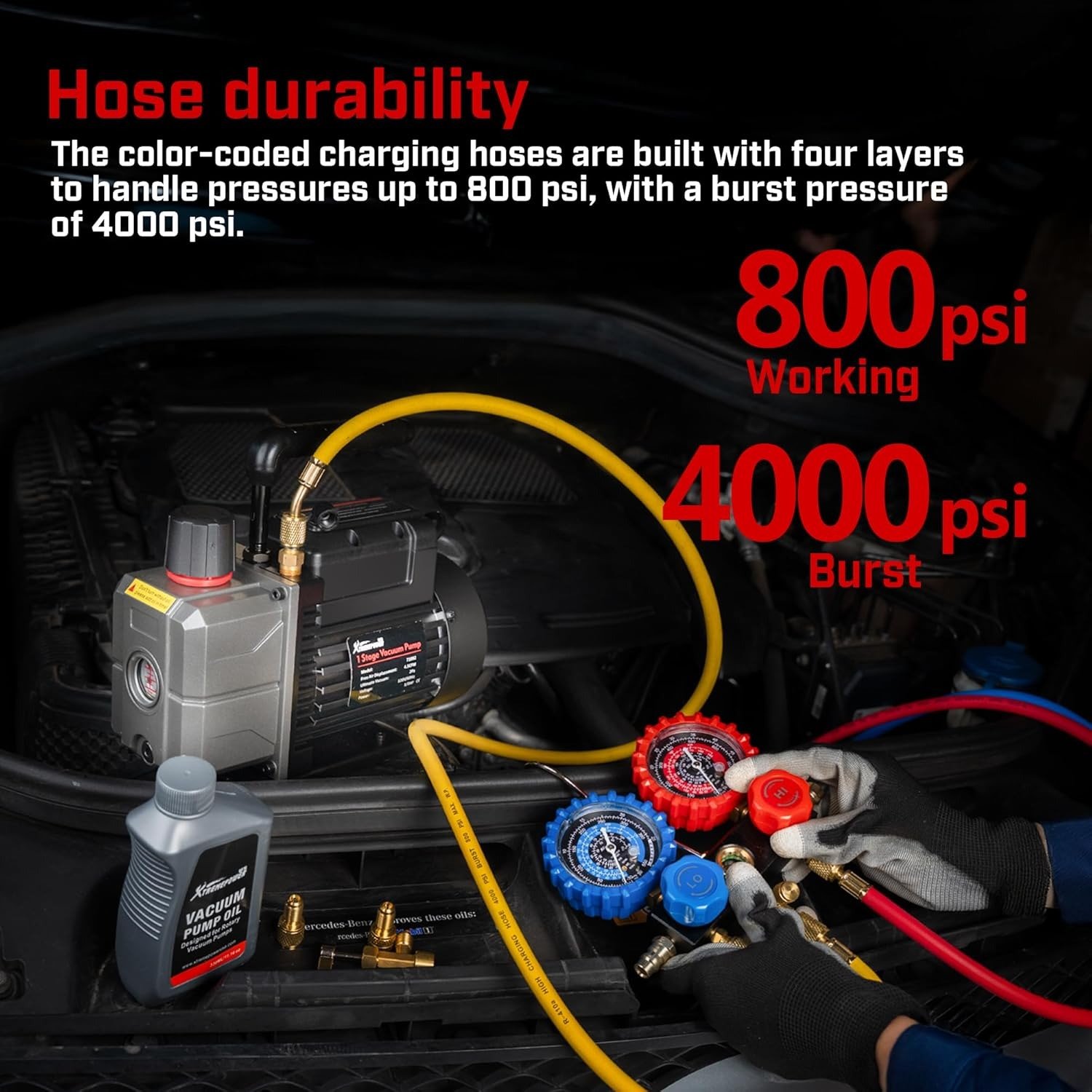 Vacuum Pump R134a R22 R32 R410A A/C Refrigeration with Manifold Gauge Can Tap Set Carrying Bag (Gen2, 4.5 CFM)