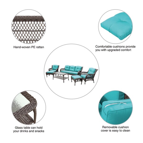 6piece Resin Wicker Patio Furniture Conversation Set with High Back