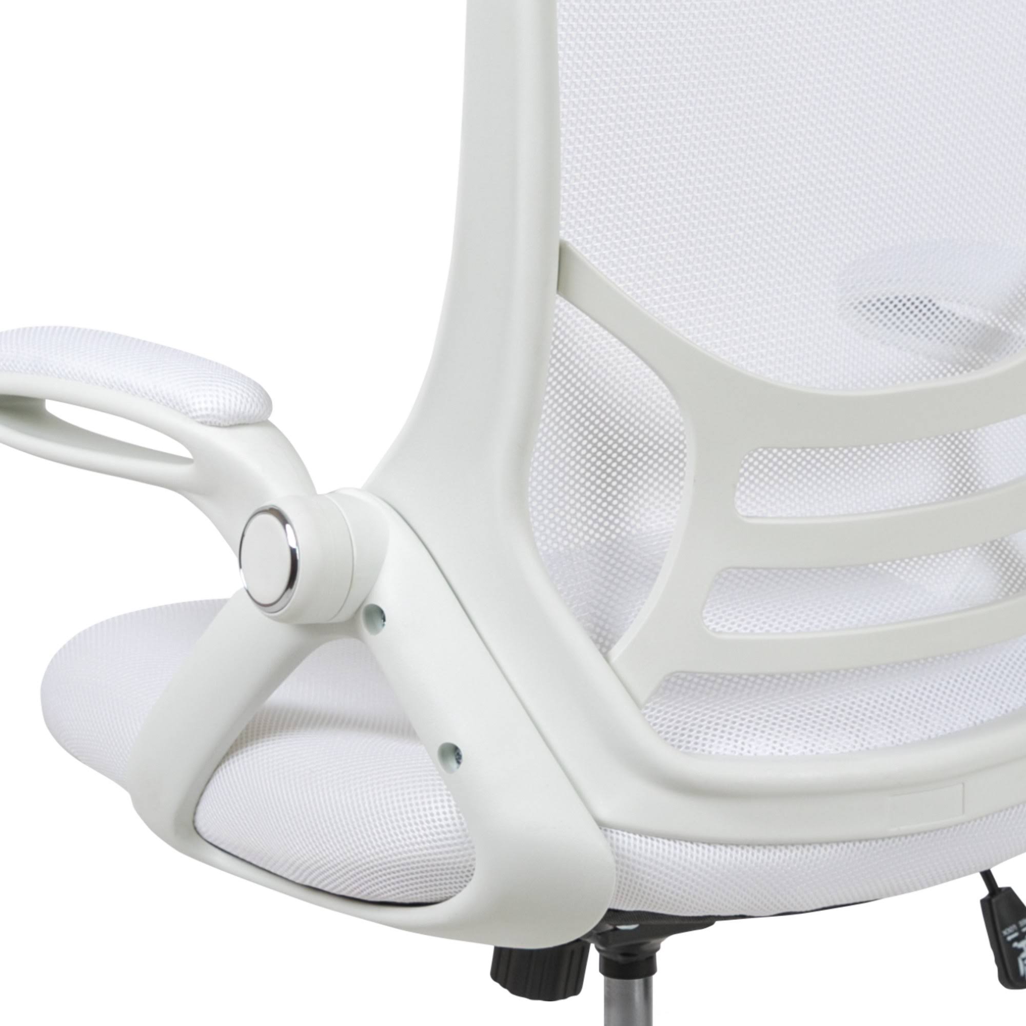 Emma and Oliver High Back White Mesh Ergonomic Office Chair with White Frame and Flip-Up Arms
