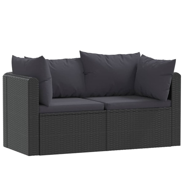 vidaXL 2 Piece Patio Sofa Set with Cushions Poly Rattan Black