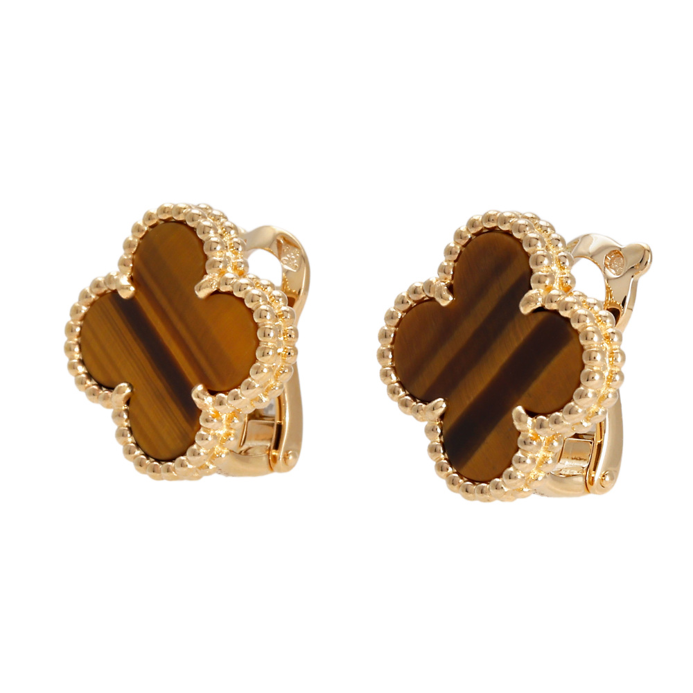 Van Cleef & Arpels Vintage Alhambra Earrings 18K Yellow Gold Tiger Eye VCARD40500