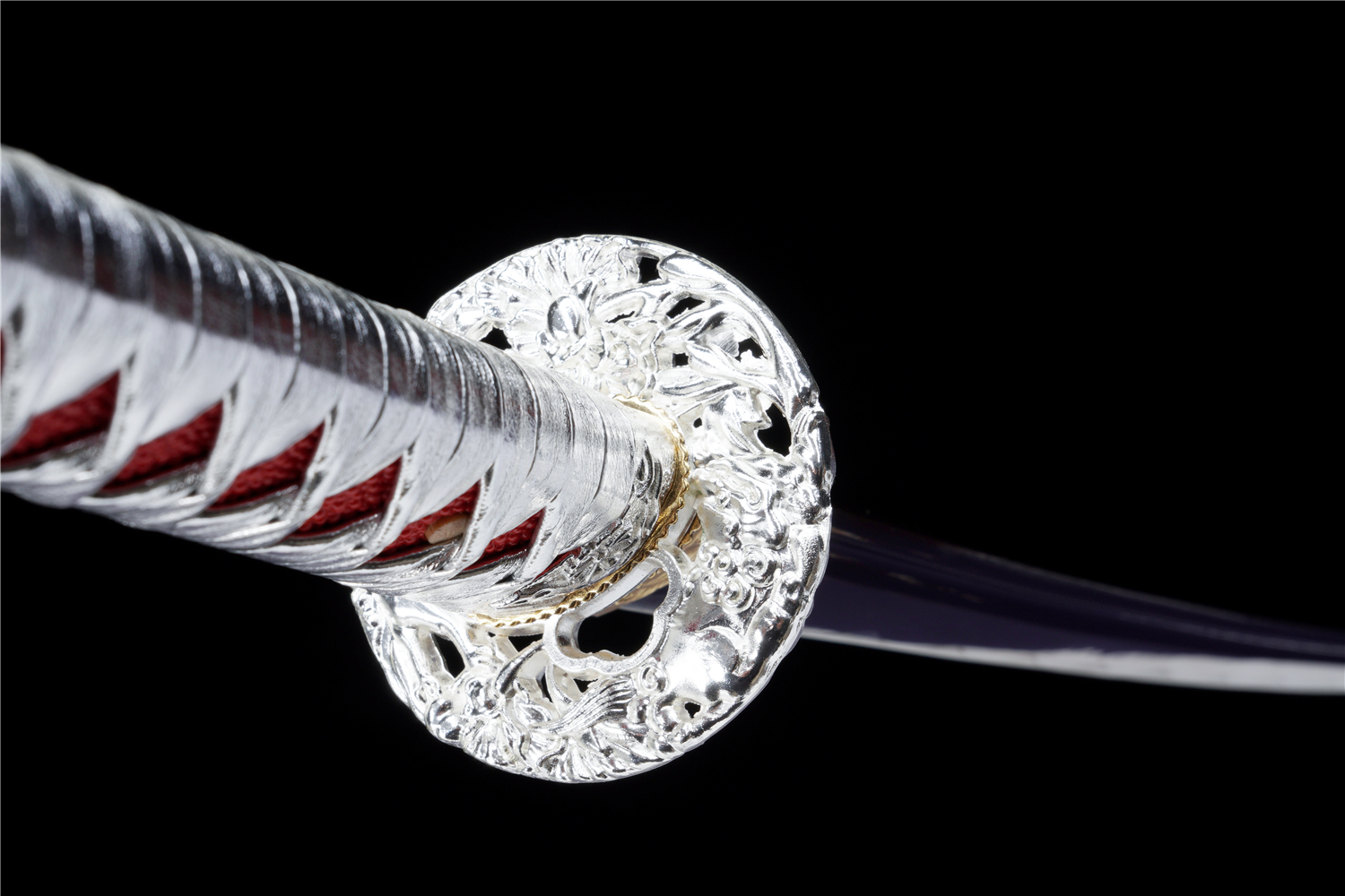 Handmade Katana High Carbon Purple Blade Alloy Tsuba Silver Saya Full Tang