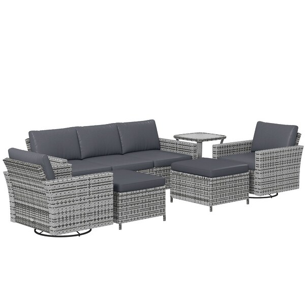 Outsunny 6 Piece Patio Furniture Set with Rattan Threeseater Sofa,Swivel Rocking Chairs,Footstools