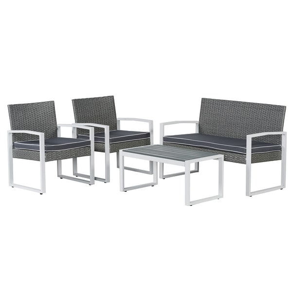 Thom 4Piece Modern Coastal Faux Wicker Conversation Outdoor Patio Set,by JONATHAN Y