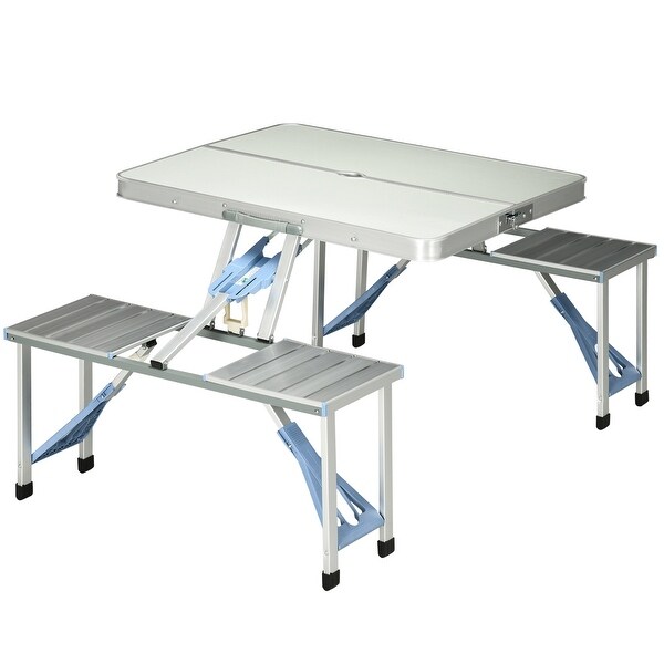 Aluminum Folding Picnic Table with Umbrella Hole, Portable Outdoor Set