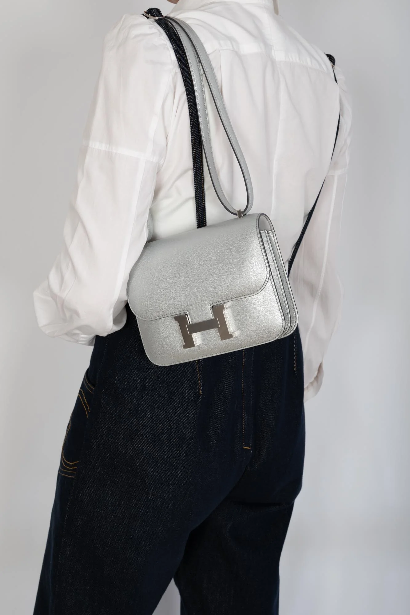 Hermès Mini Constance 18 Silver Metallic Chevre Palladium Hardware