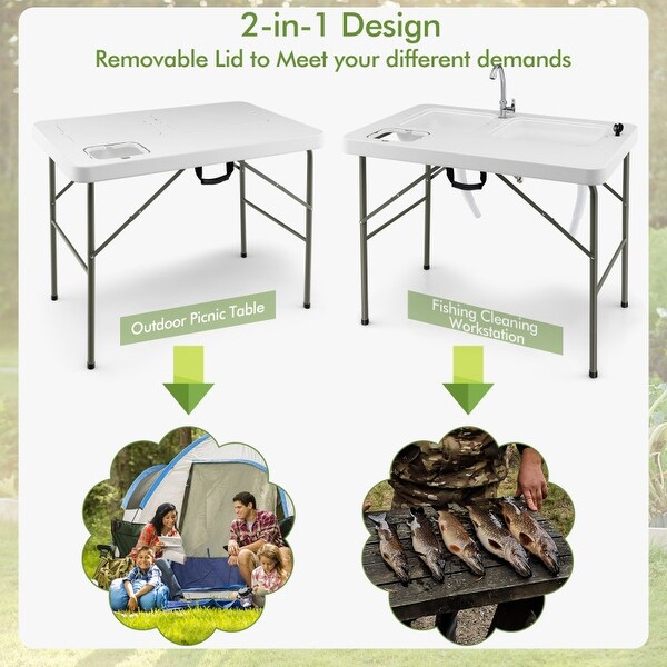 Fish Cleaning Table with 2 Sinks and 360�� Rotatable Fauce
