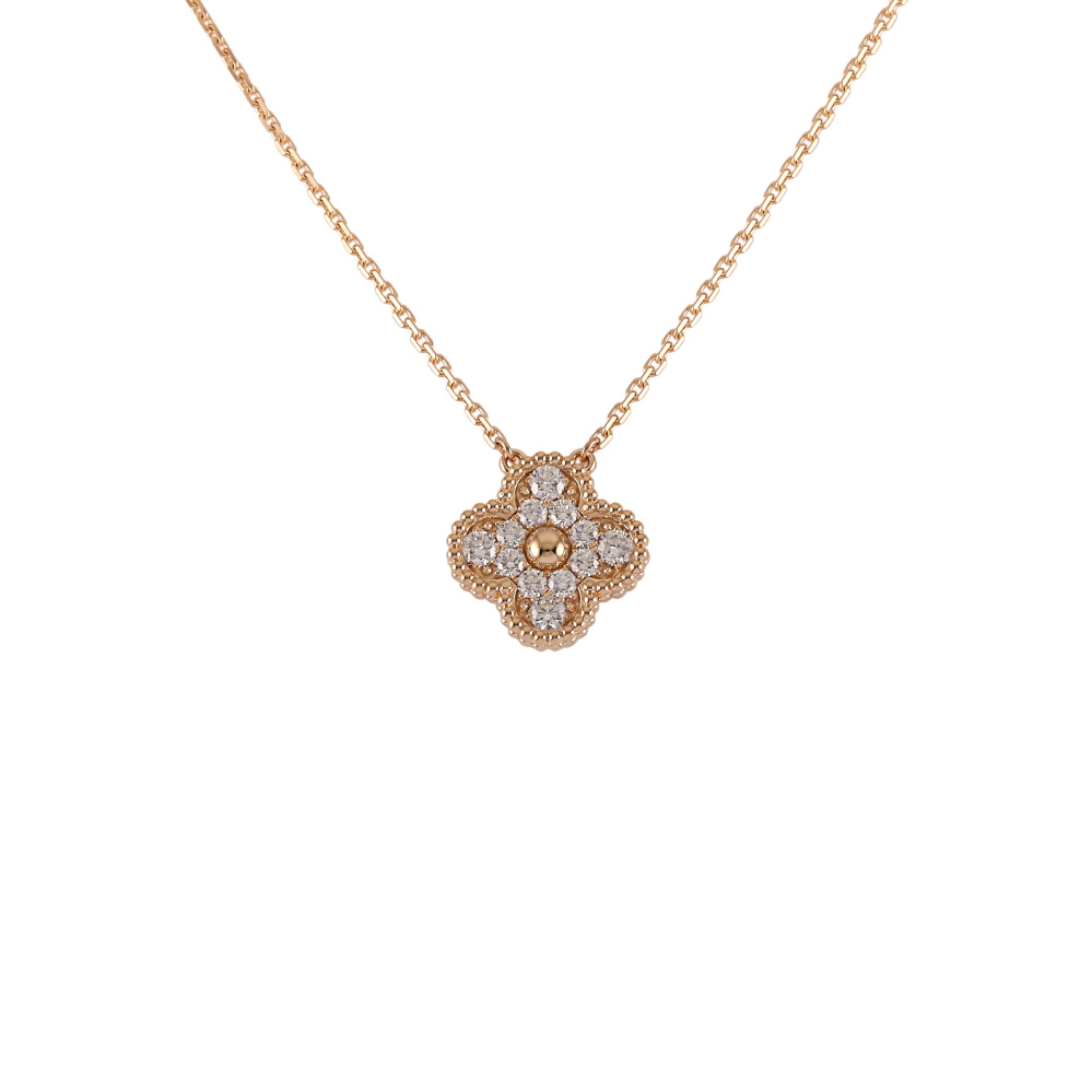 Van Cleef & Arpels Vintage Alhambra Necklace 18K Rose Gold Diamond VCARP2R300