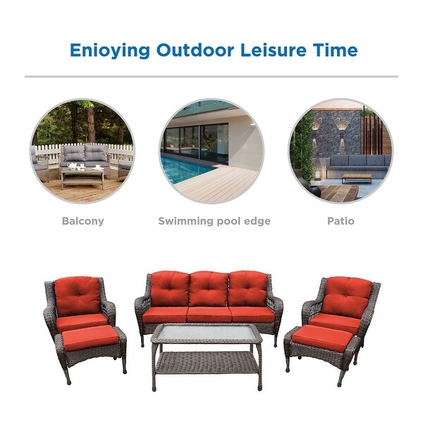 6piece Resin Wicker Patio Furniture Conversation Set with High Back