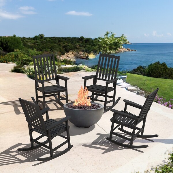 LUE BONA Acacia Wood Outdoor Rocking Chair,Traditional Porch Outdoor Rocker Chairs Set of 4