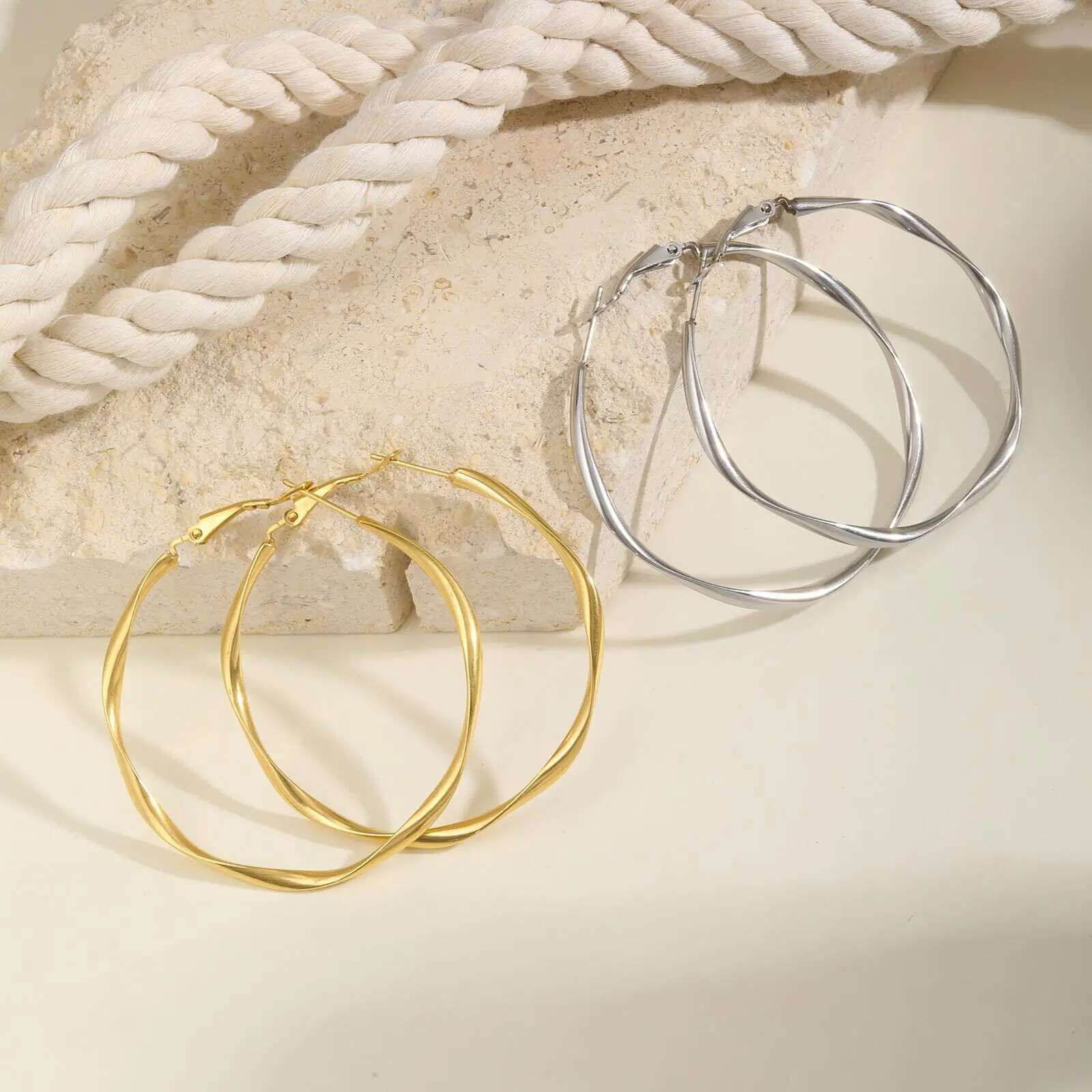 Prjewel Stainless Steel Twist Circle Women Earrings Click-Top Mobius Hoop Hies Earring Tarnish And Nickel Free Mother's Day Gift
