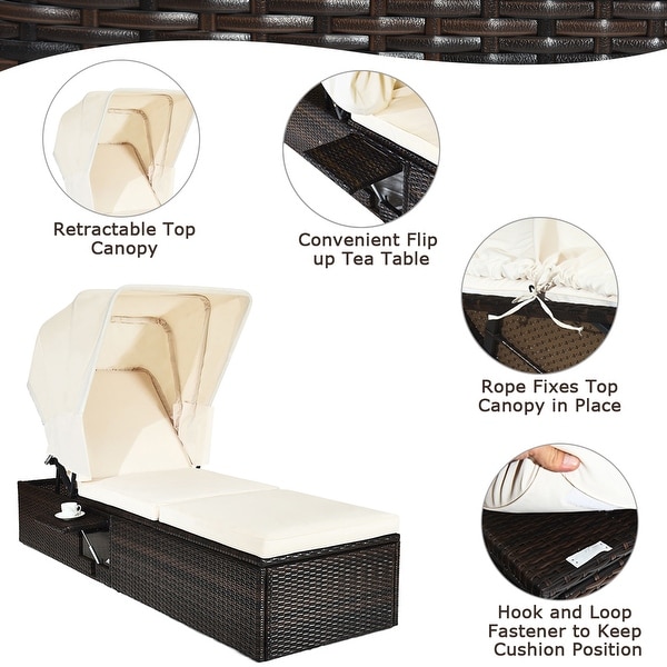 Gymax 2pcs Rattan Lounge Cushioned Chair W/Adjustable Canopy Patio
