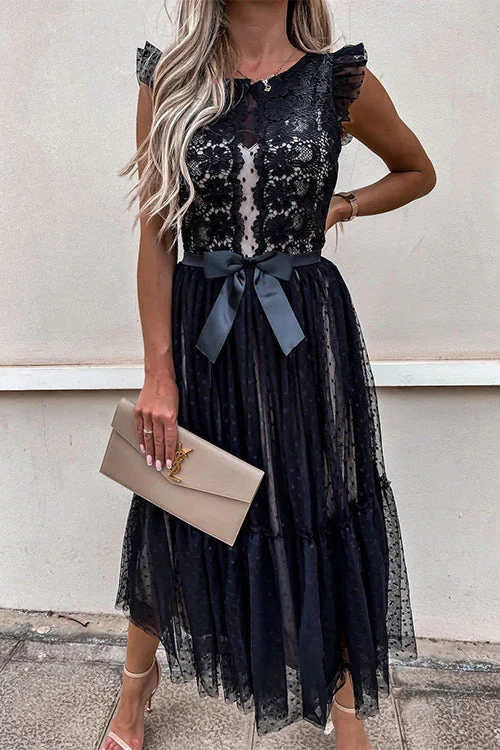 Sleeveless Lace A-Line Swing DressClistos