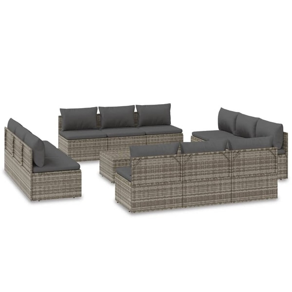 vidaXL 9 Piece Patio Lounge Set with Cushions Gray Poly Rattan