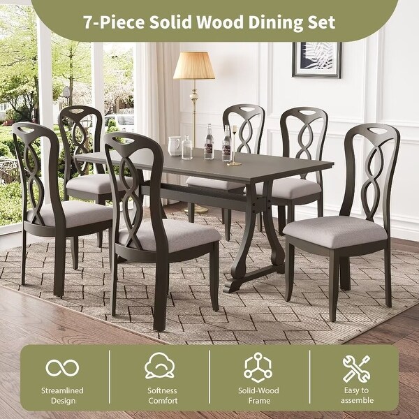 Trestle Dining Table Set with Upholstered Dining Chairs,Smooth Backs