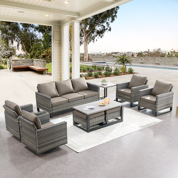 PE Wicker Sofa Rocking Chair Ottoman Set of 9