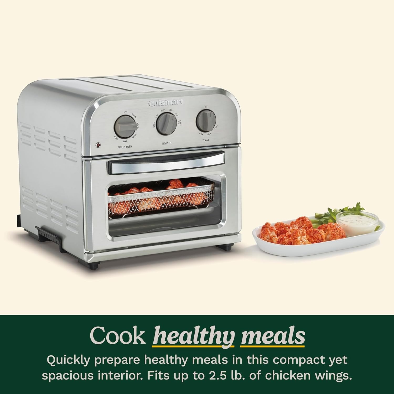 2.5LBS Compact Air Fryer Toaster Oven, 6-in-1 Functions, Adjustable Temp, Stainless Steel