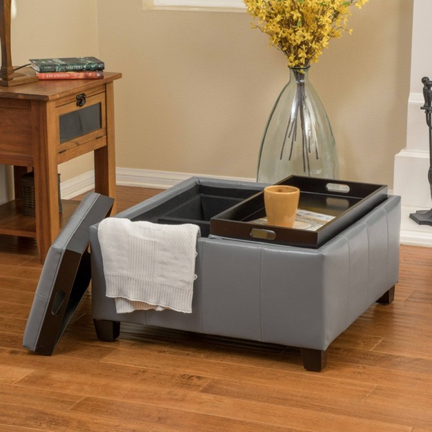 Mansfield Faux Leather Tray Top Storage Ottoman Christopher Knight Home