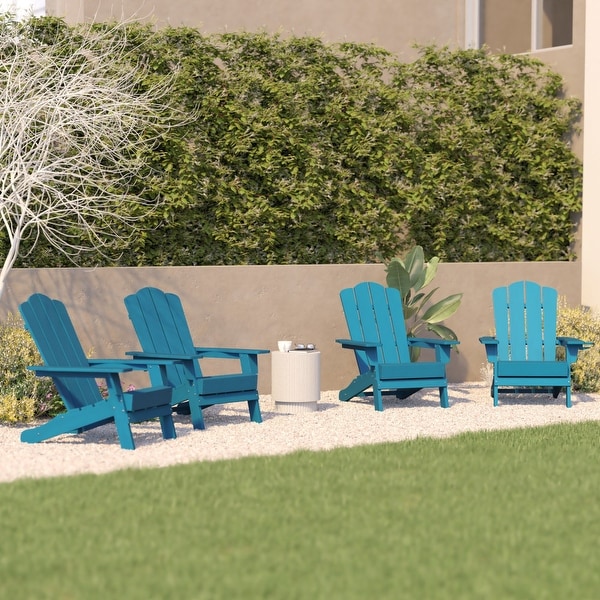 Set of 4 Commercial AllWeather Adirondack Chairs with Cupholders