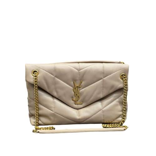 Saint Laurent Puffer Medium Chain Bag In Quilted Beige