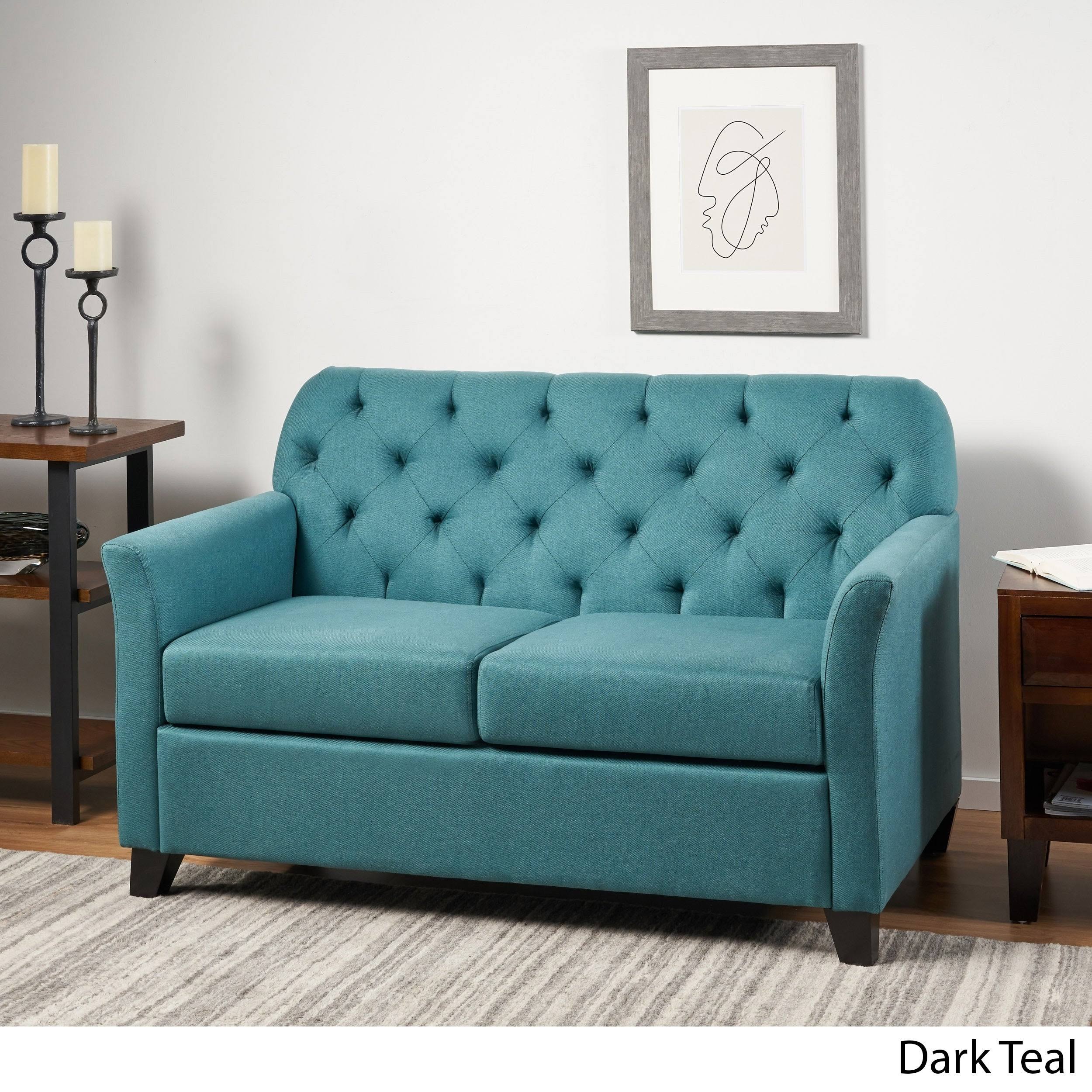 Christopher Knight Home Jessup Tufted Fabric Loveseat Sofa by, Dark Blue