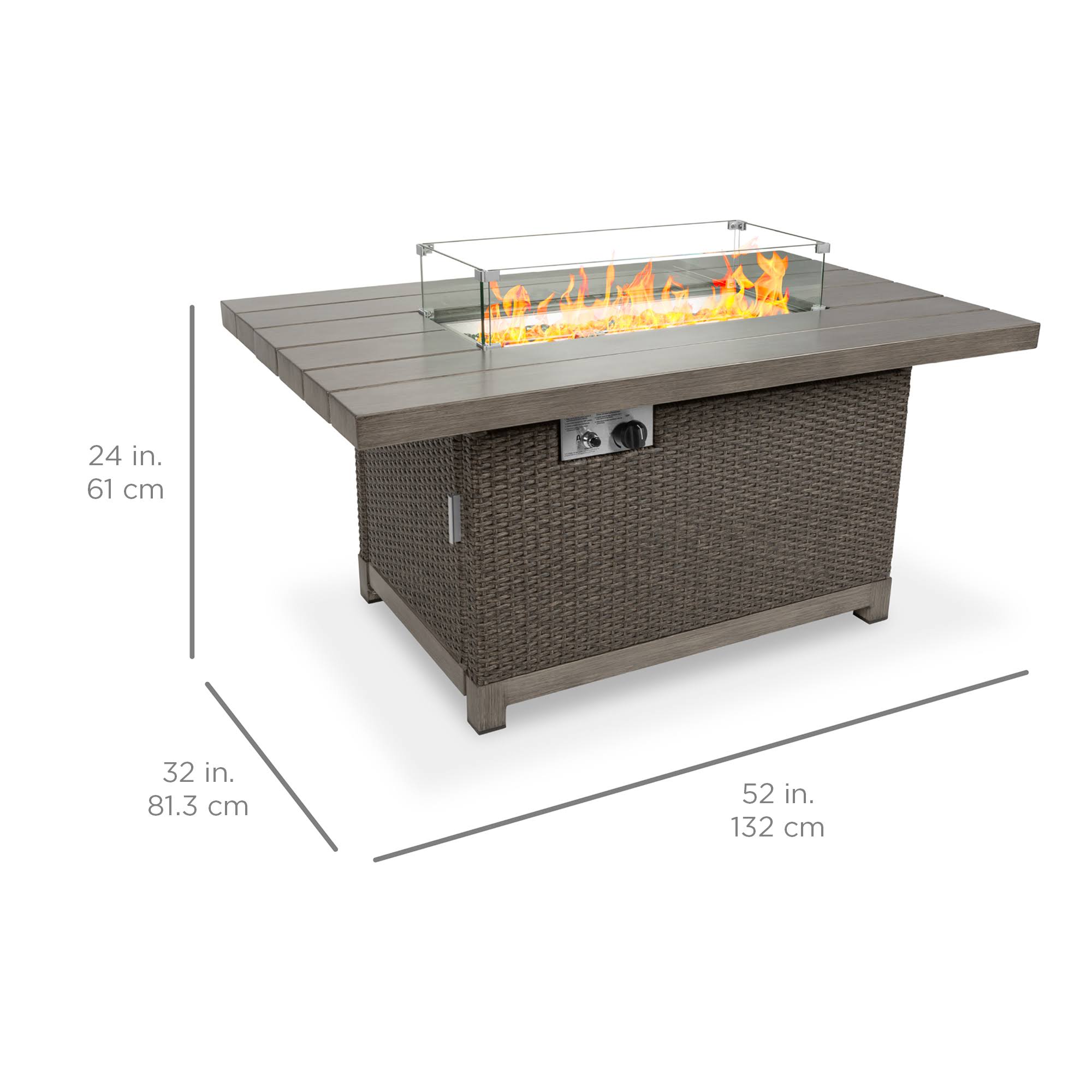 Best Choice Products 52in 50,000 BTU Wicker Propane Fire Pit Table w/ Aluminum Top, Wind Guard, Cover, Glass Beads