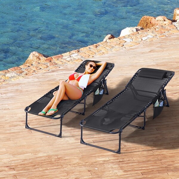 Homall Foldable with Facehole,Lounge Coffee Chair 12 Inch High 5Position Adjustable Patio Lounge Chair Beach Pool Coffee Chair