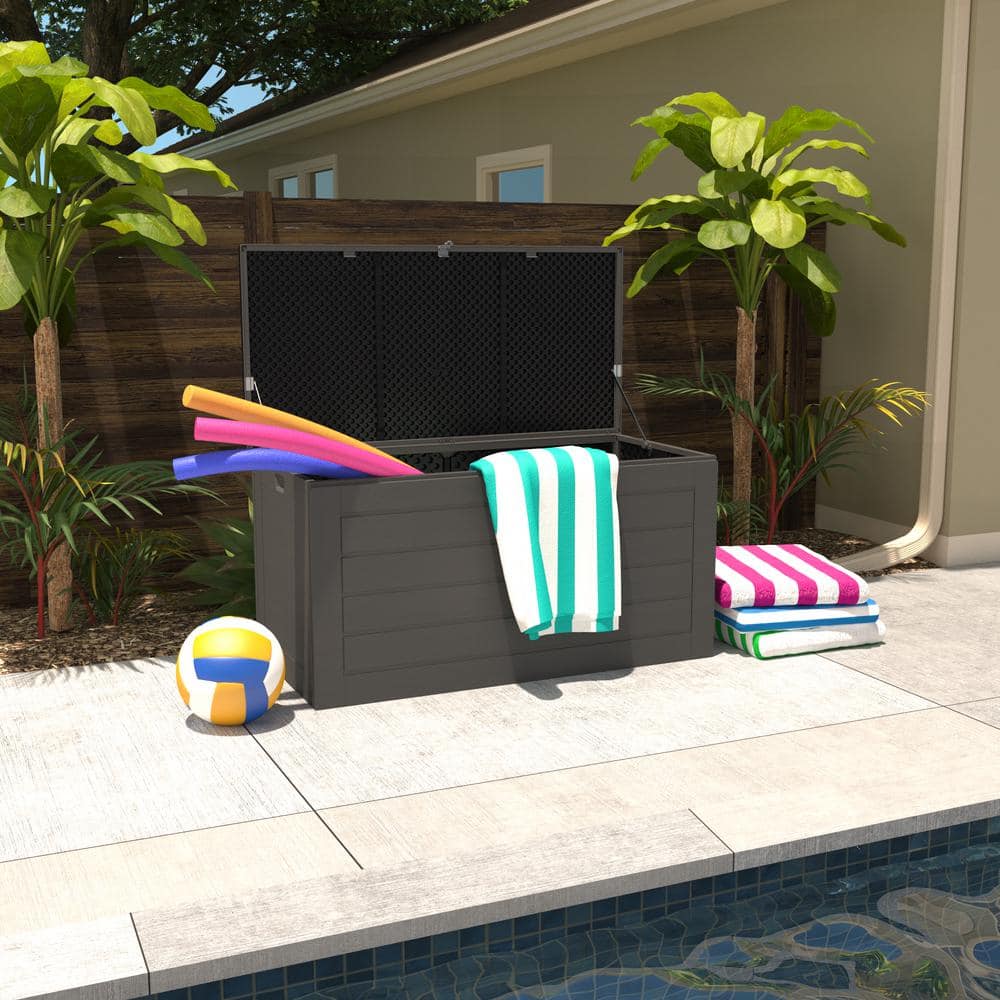 Cosco 88180BGY1E 180 Gal. Extra Large， Black and Charcoal Outdoor Deck Box