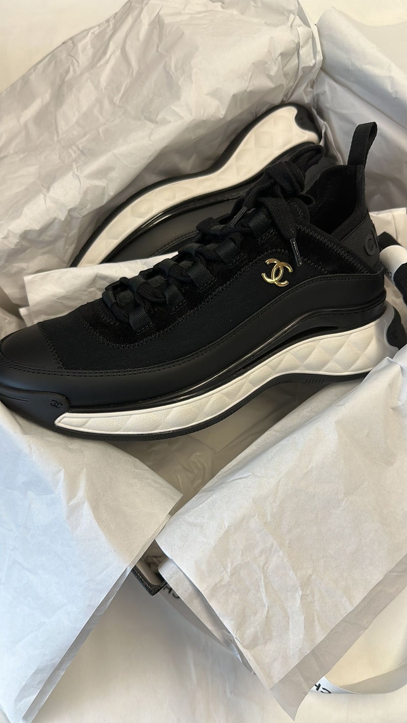 Chanel CC Logo Black Knit & Leather Chunky Sneakers G39763