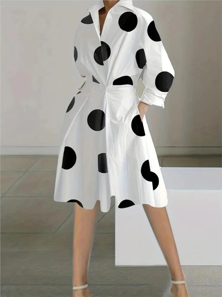 Polka Dot Collared Midi DressClistos
