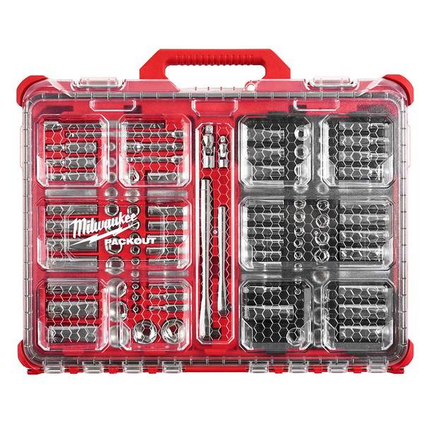 Milwaukee 48-22-9486 1/4′′-3/8′′ Ratchet Socket Set w/ PACKOUT Case – 106pc
