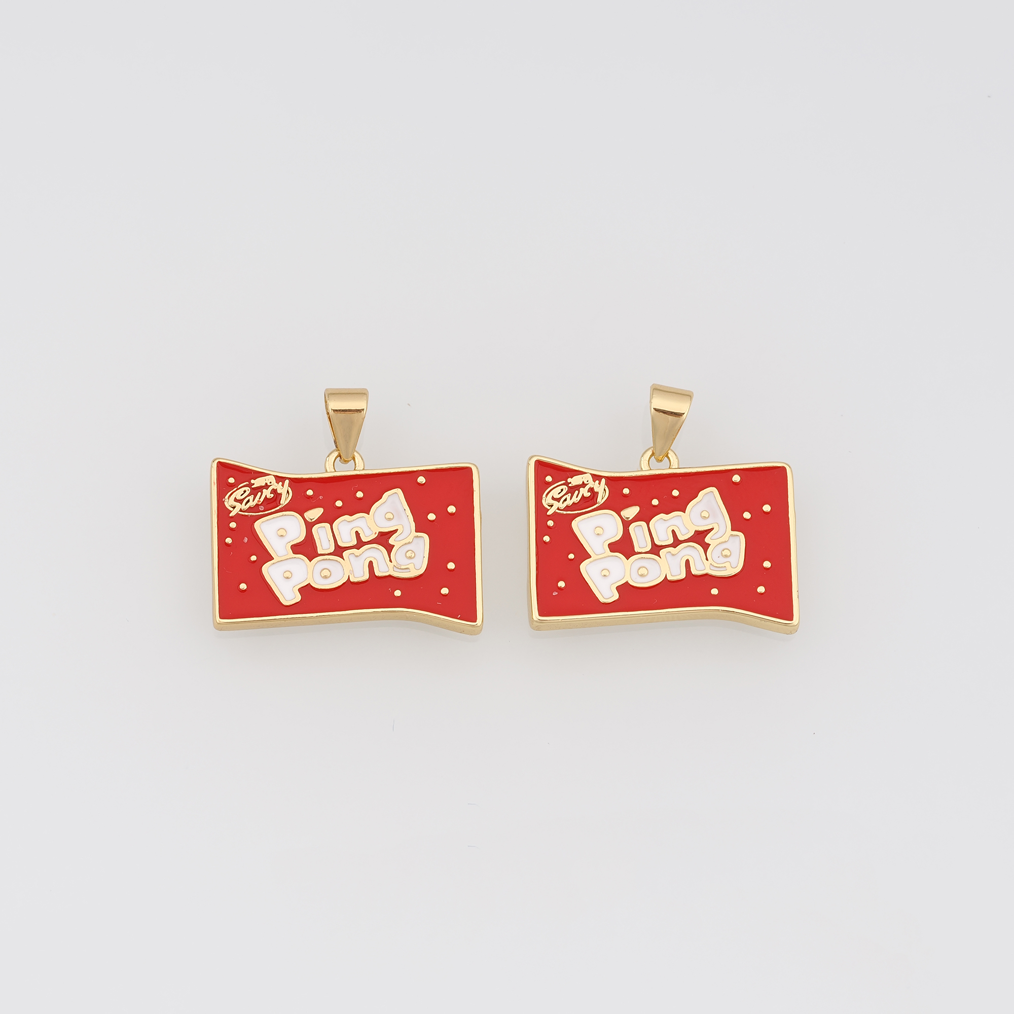 18K Gold Filled Ping Pong Pendant,Enamel Geometric Charm Earrings Necklace for DIY Jewelry Making Supply