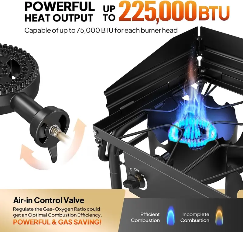 ROVSUN 3-Burner Portable Propane Stove – Compact Gas Cooktop with Dual Side Shelves
